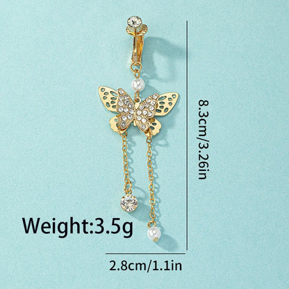 Clip On Belly Button Ring Butterfly Shape Fake Belly Piercing Clip On Umbilical Navel Body Jewelry Trendy Fashion Style