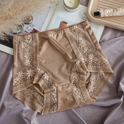 Luxury High Waist Panties Women Sexy Lace Satin Seamless Underwear Female Soft Breathable Traceless Plus Size Lingerie Interior