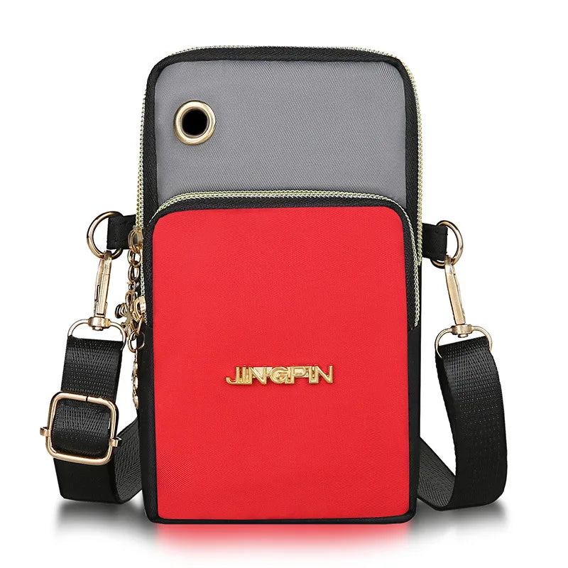 New Arrival Crossbody Phone Purse Bags For Women Solid Color Waterproof Nylon Small Shoulder Bag Multi-Zipper Handbag Clutch