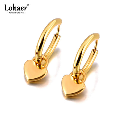 Lokaer Stainless Steel Love Heart Hoop Earrings For Women 18K Gold Plated Hypoallergenic Waterproof Wedding Party Jewelry E23223