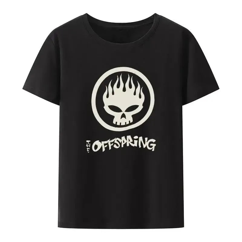 Flame Skull Head Punk Print TShirt Women and Men The Offspring Band Hip-hop Streetwear Fashion Cool Camisetas Plus Size Tops