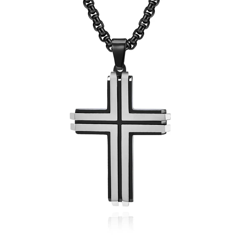 2023 New Stainless Steel Cross Pendant Necklace for Men Boyfriend Charm Link Chain Male Punk Hip-hop Jewelry Dropshipping