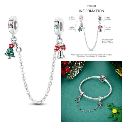 925 Silver Christmas Series Sock Snowman Elk Bell Pendant Fit Original Bracelet Charm Beads Necklace DIY Female Jewelry