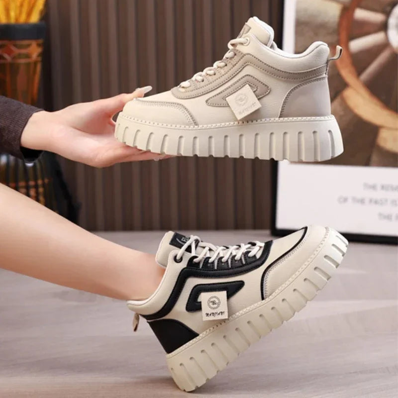 High Cut Thick Soled Dad Shoes 2024 Autumn New Versatile Design Sense Casual Sports Women's Height Increasing Vulcanized Shoes