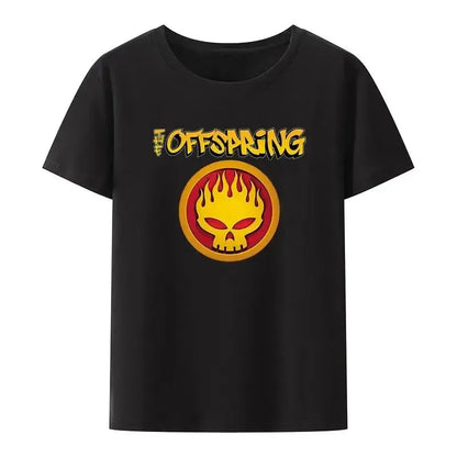 Flame Skull Head Punk Print TShirt Women and Men The Offspring Band Hip-hop Streetwear Fashion Cool Camisetas Plus Size Tops