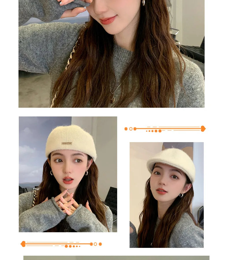 Women Spring Autumn British Style Beret Lady Vintage Flat Cap Winter Keep Warm Knitted Hat All-match Peaked Cap Wholesale New in