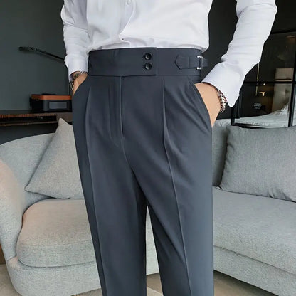 2023 Spring and Autumn Fashion Korean Edition Casual Business High Waist Button Slim Fit Straight Tube Non Iron Men's Suit Pants