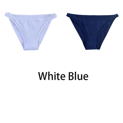 2Pcs/set Women Cotton Panties Female Mesh Underwear Solid Color Bikini Briefs Underpants Ladies Cotton Panty Girls Lingerie