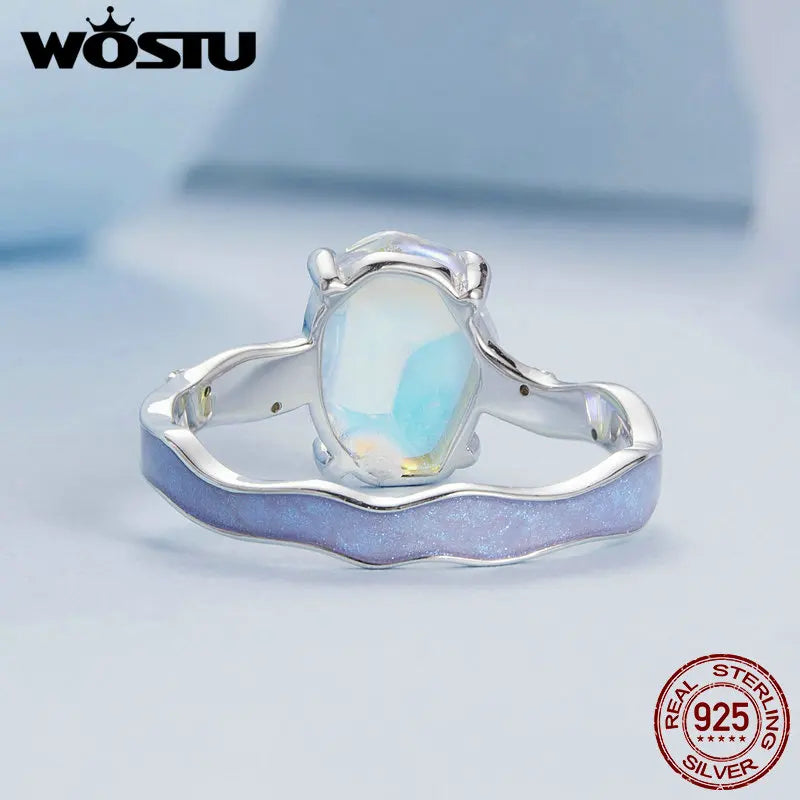 WOSTU 925 Sterling Silver Ring Aurora Ring with Zircon & Purple Enamel For Women Party Wedding Anniversary Gift Fine Jewelry