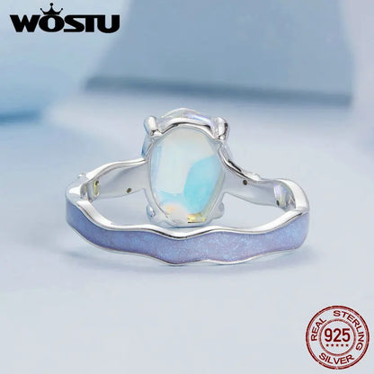 WOSTU 925 Sterling Silver Ring Aurora Ring with Zircon & Purple Enamel For Women Party Wedding Anniversary Gift Fine Jewelry