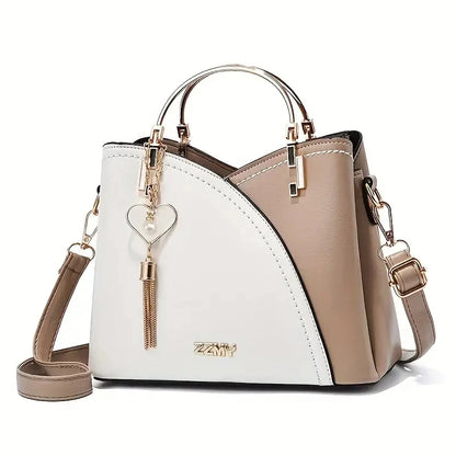 Women's fashionable color blocking shoulder bag with tassel decoration crossbody bag wallet