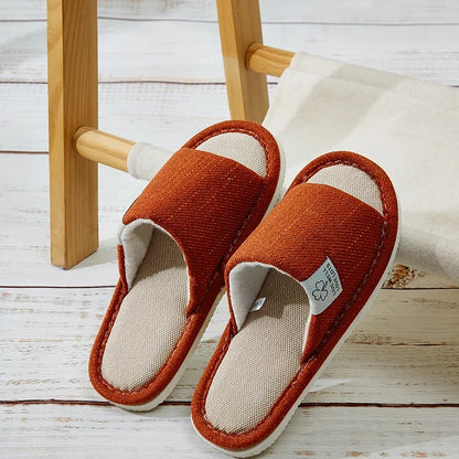 NEW Home Linen Slippers For Men In Spring&Autumn Comfortable Bedroom Open-toed&Breathable Slippers Men's & Women's Shoes Summer