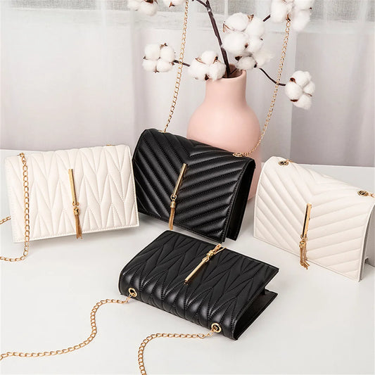 2024 Fashion Tassel Flap Crossbody Bags Mini Chain Shoulder Bag For Women Pu Leather White Black Casual Travel Square Bag