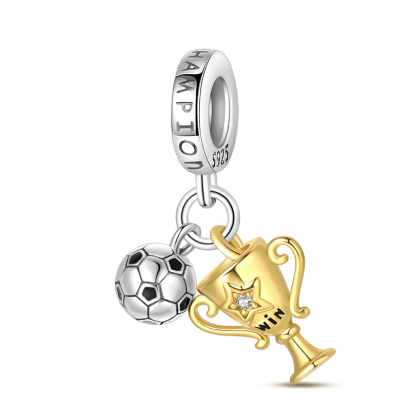 Passionate 925 Silver Dumbbell Badminton Soccer Sport Charms Beads Fit Pandach 925 Original Bracelet DIY Jewelry Graduation Gift