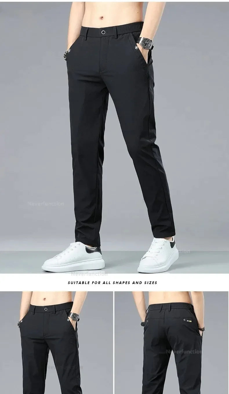 2024 Summer Thin Men's Slim Fit Casual Pants Korean Style Soft Breathable Elastic Business Fashion Casual Long Pants Male