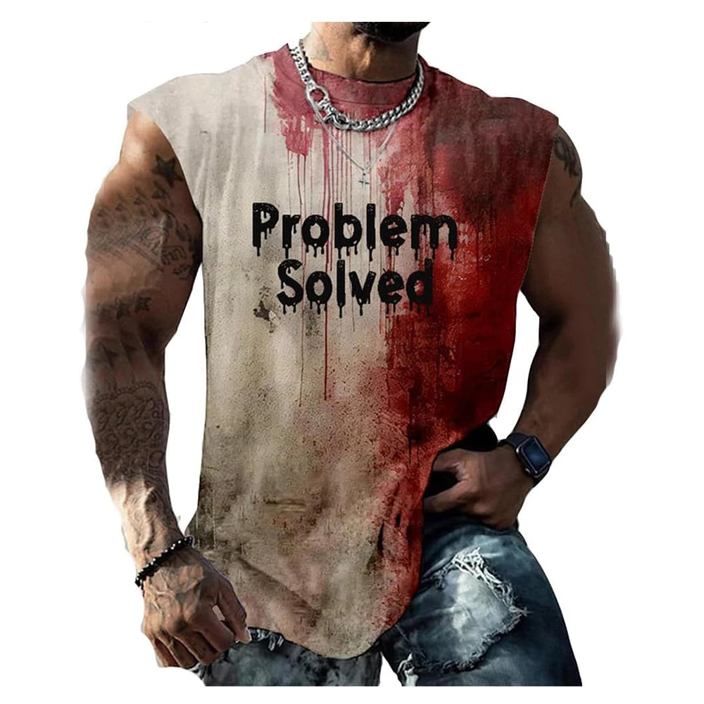 Halloween I'm Fine Bloody T-shirt Problem Solved Graphic Sleeveless Vest Tee Short Sleeve Streetwear Women Men Tank Top