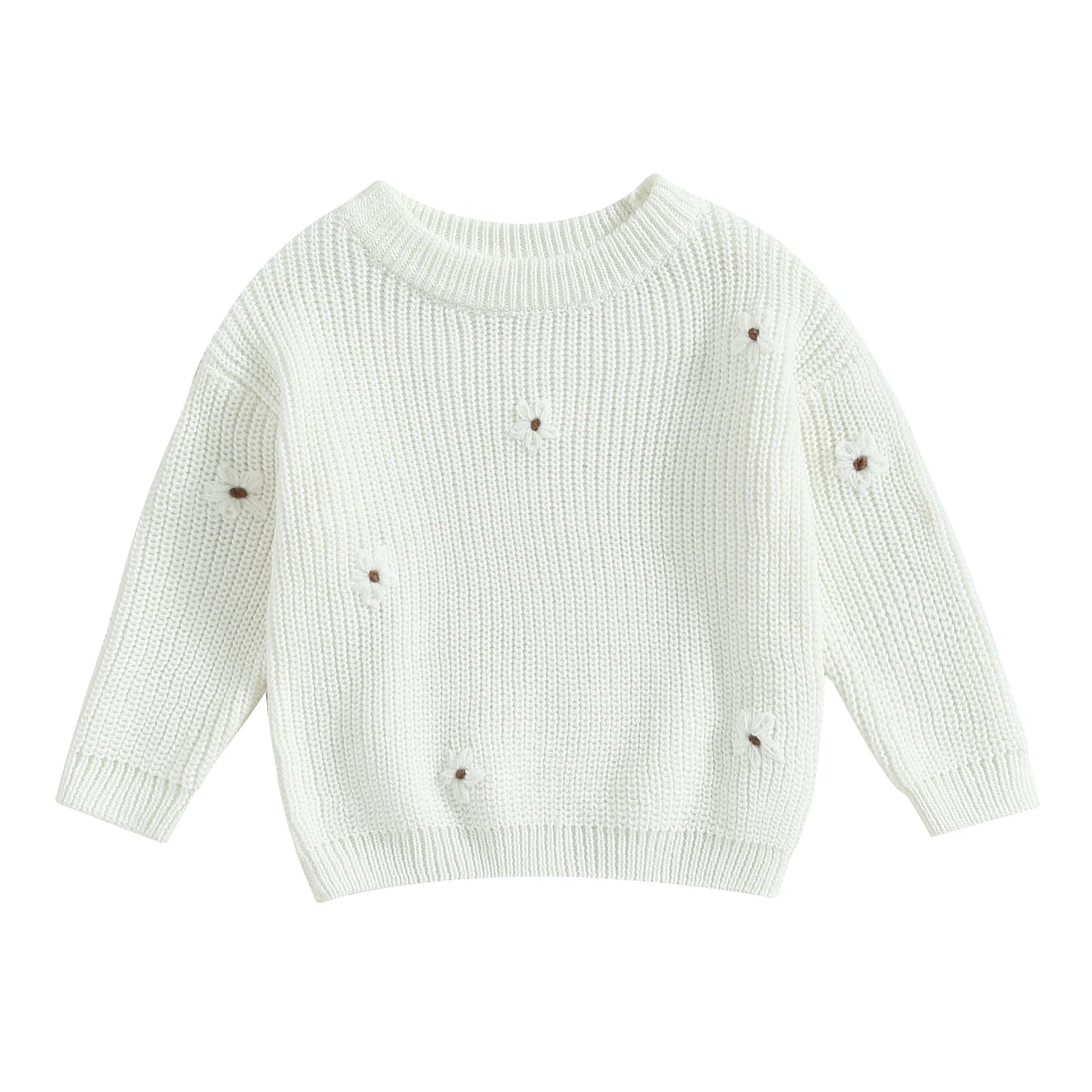 Baby Girl Autumn Fall embroidery Sweater Long Sleeve Crew Neck Flower Winter Warm Knit Pullover Sweater Infant Clothes