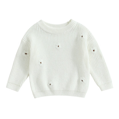 Baby Girl Autumn Fall embroidery Sweater Long Sleeve Crew Neck Flower Winter Warm Knit Pullover Sweater Infant Clothes