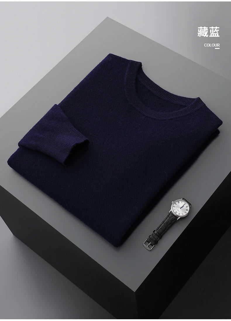 MVLYFLRT 100% Pure Merino Wool Sweater Men's Round Neck Pullover Tops Autumn Winter Thin Solid Color Sweater Versatile Basic