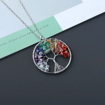 Natural Crystal Stone Tree of Life Pendant Necklace 7 Chakra Quartz Amethyst Necklace Pendant Wedding Jewelry for Women