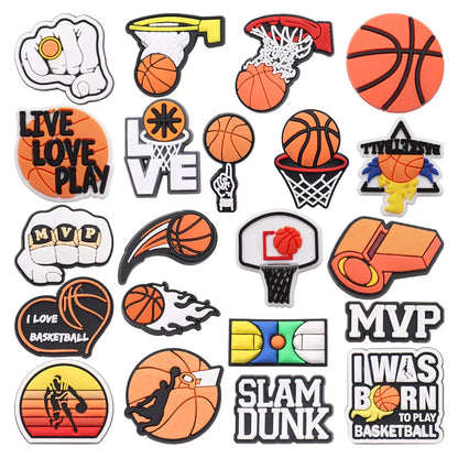 21PCS Basketball Sports Designer Style Shoes Charms Silicone Shoe Accessories Wristband Hole Slipper Decor Kids X-mas Gifts