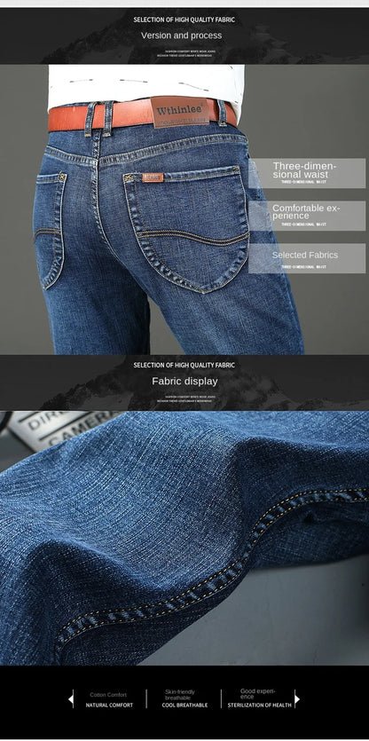 Top Brand Washed Jeans Trousers Four Season Men's High Quality Jeans Business Casual High Waist Denim Pants