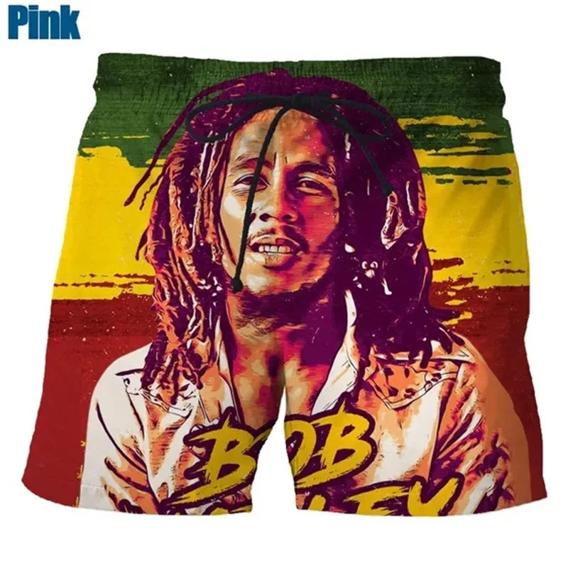 Rock Singer Bob Marley Reggae Rasta Pattern Board Shorts 3D Printing Men's Outdoor Leisure Sports Gym Shorts Men Swim Trunks