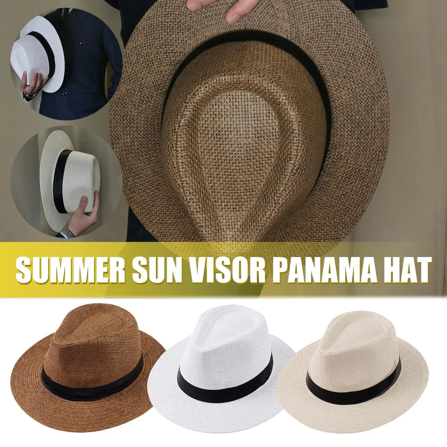 New Natural Panama Straw Hat Unisex Women Men Fashion Summer Casual Trendy Beach Sun Jazz Hat Wide Brim UV Protection Cap