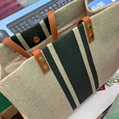 Casual Canvas Stripe Pattern Large Capacity Multifunction Travel Bag Student School Bags Women Daily Totes