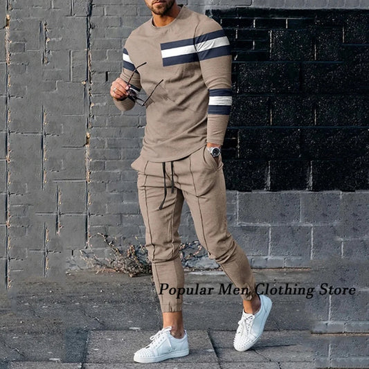 Men Clothes Set Fashion Long Sleeved T Shirt+Trousers Casual Tracksuit 2 Piece Suit Spring Male Sportswear Streetwear Oversized