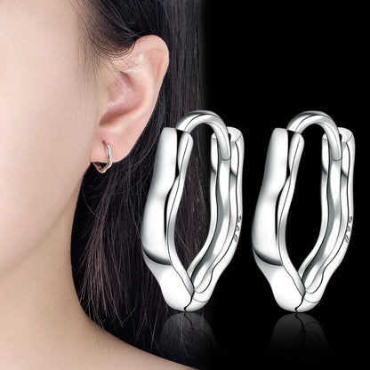 Genuine 925 Sterling Silver Woman's New Jewelry Fashion Geometric Circle Hoop Earrings XY0170