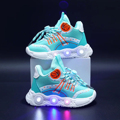 New LED Children's Basketball Shoes for Boys Girls Non-slip Breathable Kids Sneakers Outdoor Fashion Glowing Casual Shoes Tenis