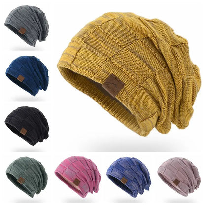 Winter Hat Warm Plus Size Outdoor Knitted Hat Male Female Wool Bobble Hat Casual Stretch Crochet Beanies Hat Cap For Women Men