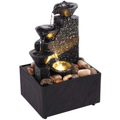 Tabletop Fountain Water Circulating LED Ring Lights Decor Flowing Water Ornaments Meditation Lucky Fortune Craft for Home Office