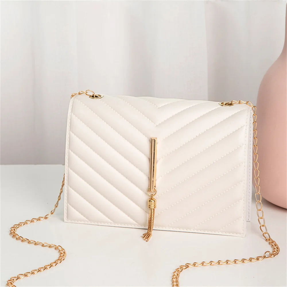 2024 Fashion Tassel Flap Crossbody Bags Mini Chain Shoulder Bag For Women Pu Leather White Black Casual Travel Square Bag