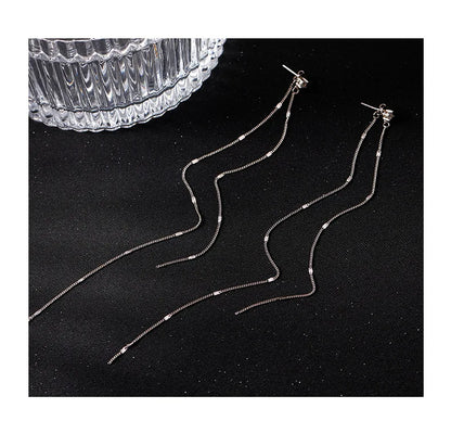 925 Sterling Silver Tassel Earrings Long Asymmetric Earrings Fashion Temperament Earrings Female Wedding Jewelry Birthday Gift