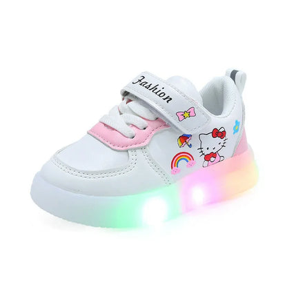 Spring Autumn Baby Girls Hello Kitty Led Light Shoes Children's Sneakers Toddler Anti-slip Walking Shoes Girls Outdoor Shoes