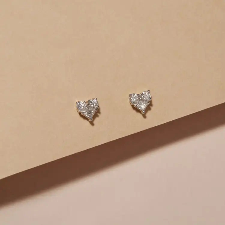 5A Cubic Zirconia Sparking Bling 925 Sterling Silver Fine Jewelry 3 Stone Geometric Mini Small CZ Heart Stud Earring