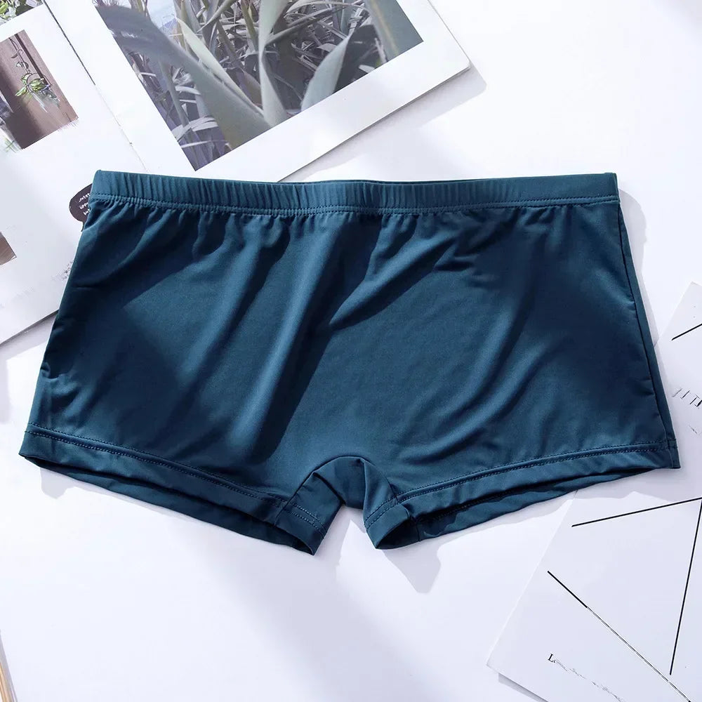 Men's Simple Trunks Ice Silk Ultra-Thin Breathable Comfy Elastic Quick Dry Sports Panties Youth Smoothy Fashionable Boxer Shorts