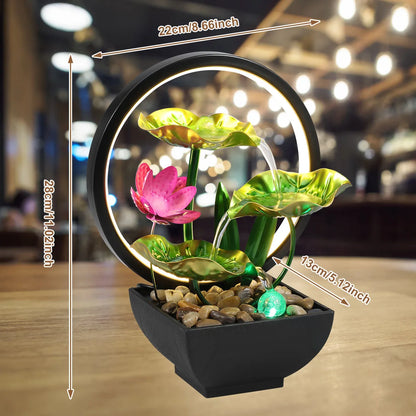 Tabletop Fountain Water Circulating LED Ring Lights Decor Flowing Water Ornaments Meditation Lucky Fortune Craft for Home Office