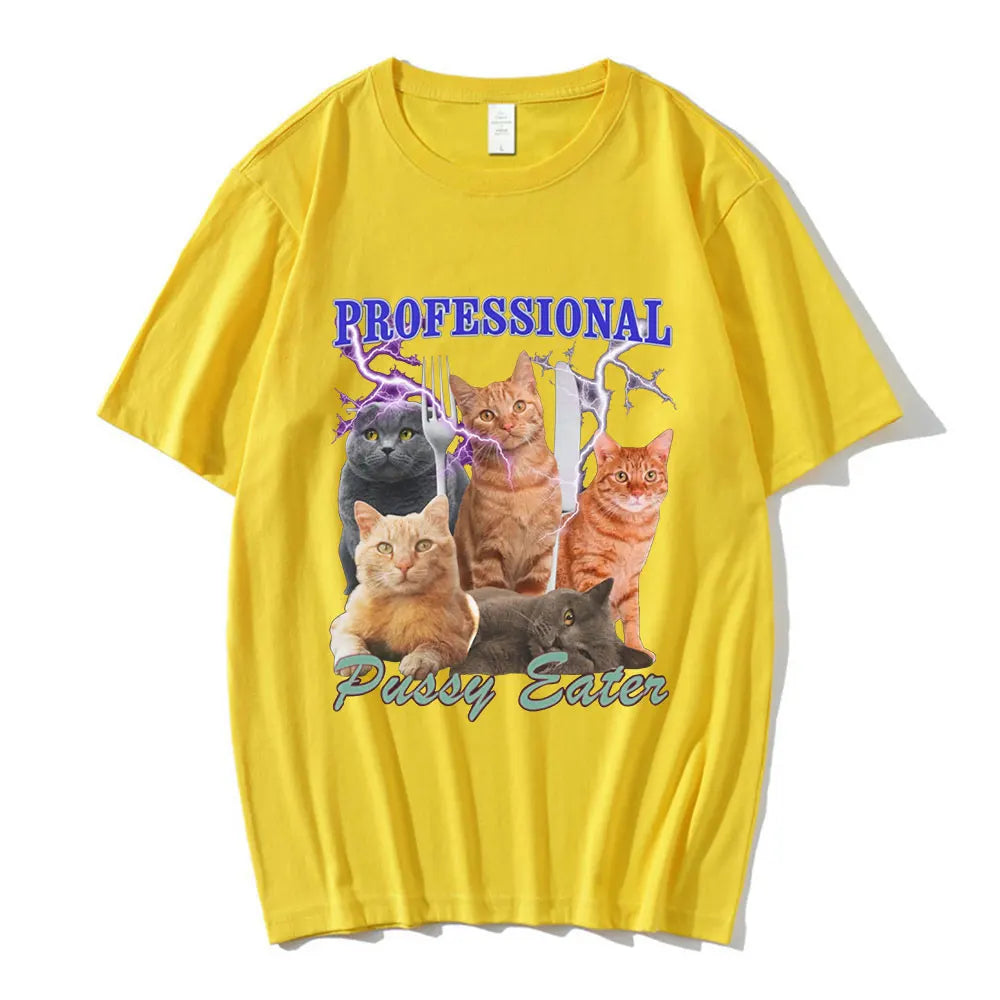 Professional Pussy Eater Funny Cat Lover T Shirt Men's Clothing Fashion T-shirts Cotton Casual Oversized Short Sleeve T Shirts