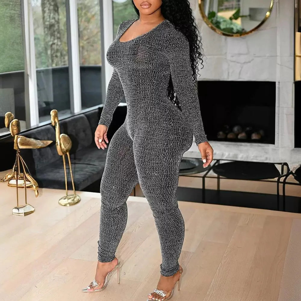 Sexy Jumpsuit Woman Allover Print Lace-up Side Plaid Print Lace-up Long Sleeve Conjoined Body Pants for Female Autumn 2024 New