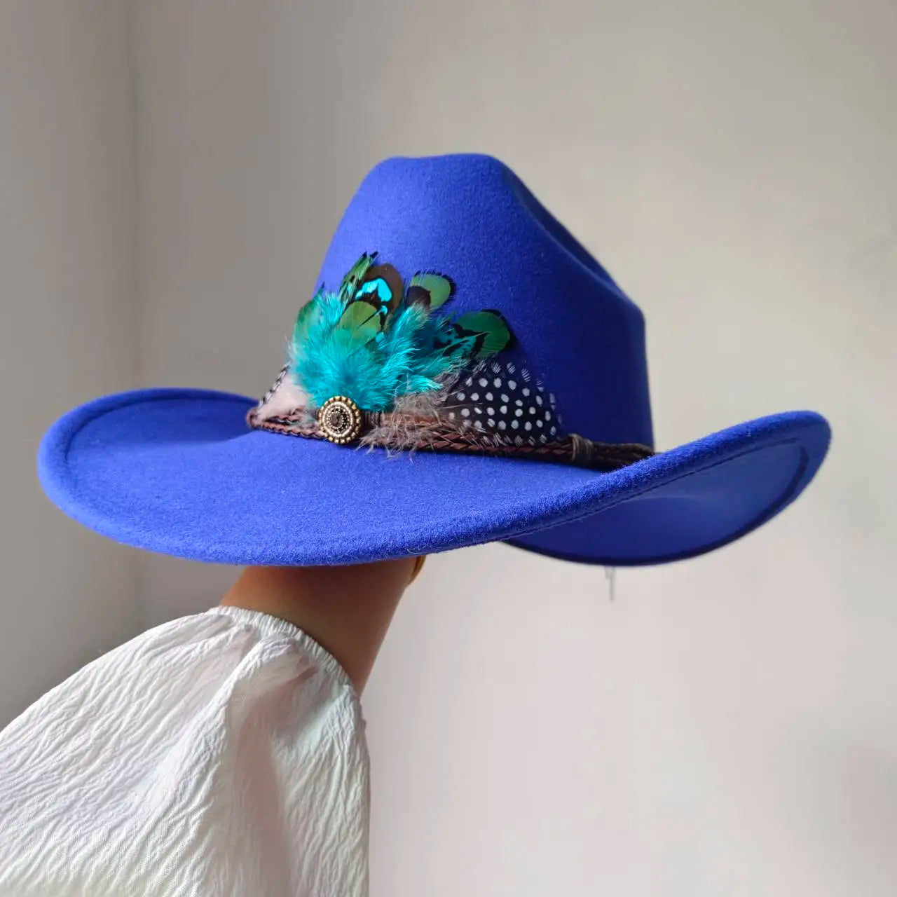 New 9CM Wide Brim Western Cowboy Hat For Men's Vintage Fascinator Cowgirl Jazz Hat Cloche Church Caps Sombrero Hombre