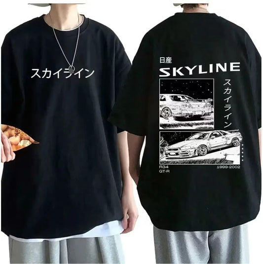 New Summer Men's Cotton T-Shirt Drift Japan Anime Car Men Casual T-Shirt Unisex Oversized Print Men Cotton T Shirts Top