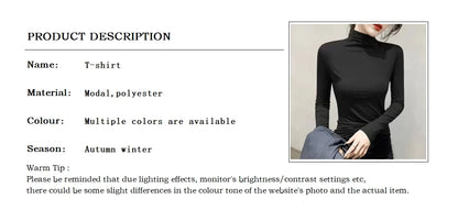 Black Turtleneck T-shirt Long Sleeve Tops Women Y2k Clothes Autumn Winter Korean Fashion Modal Elegant T-shirts for Women 2024