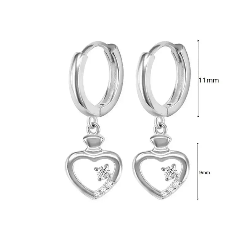 925 Sterling Silver Needle Heart Shape Pave Zircon Pendant Hoop Earrings for Women Light Luxury Anniversary Party Gifts Earrings