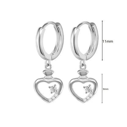 925 Sterling Silver Needle Heart Shape Pave Zircon Pendant Hoop Earrings for Women Light Luxury Anniversary Party Gifts Earrings