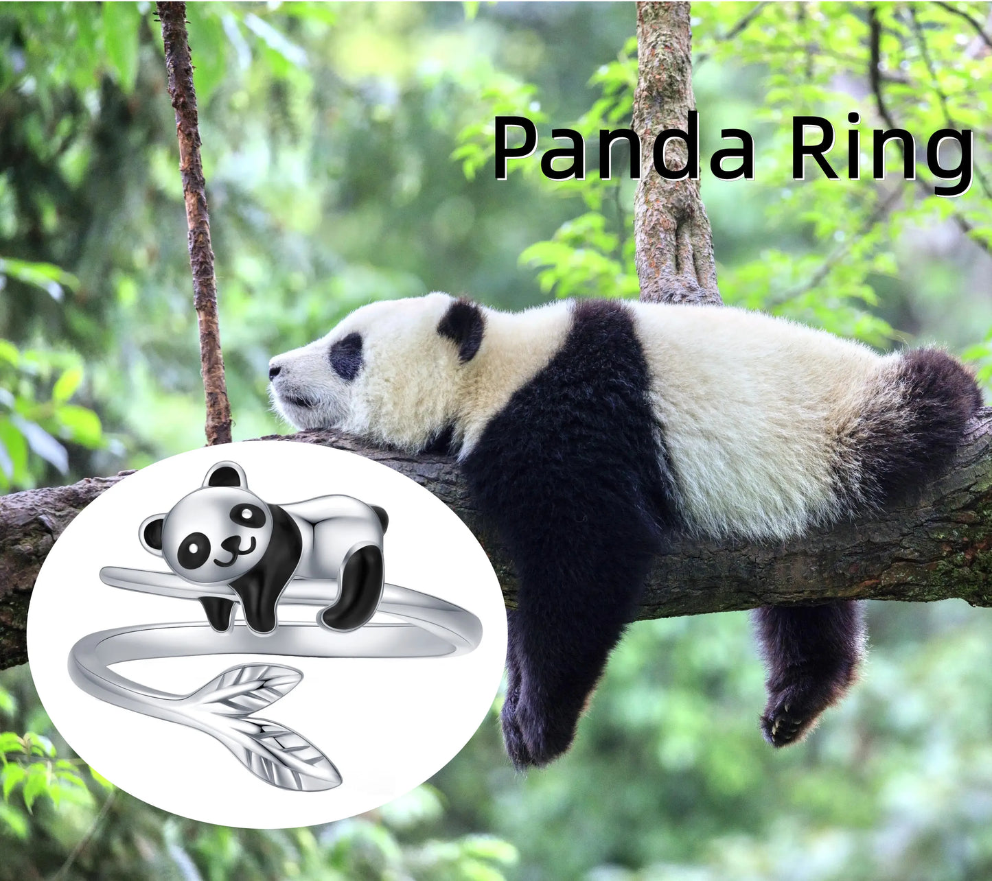 2New Harong Creative New Trend Lifelike Cute Panda Bamboo Ring Animal Open Rings for Girl Women Men Party Jewelry Gift