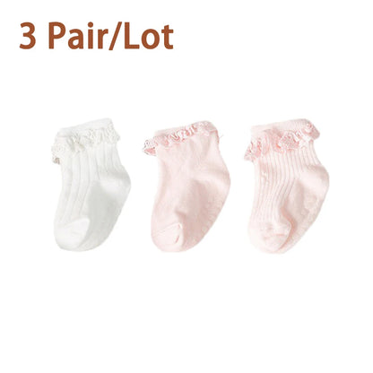 3/5Pair/Lot New Baby Children's Non-slip Autumn Winter Cotton Socks Solid Color Baby Foot Socks Girls Breathable Ruffled Socks