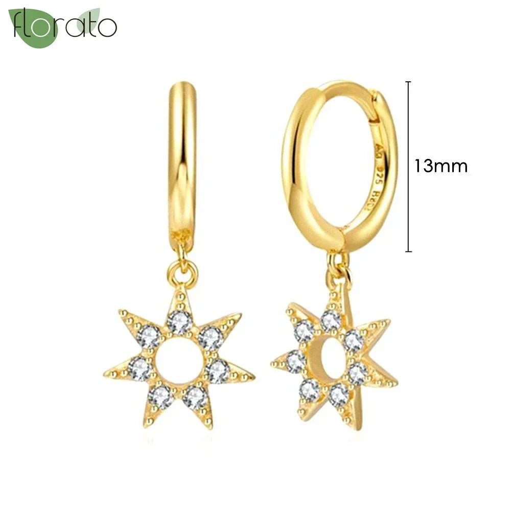 925 Sterling Silver Needle Elegant White Crystals Small Hoop Earrings for Women Fashion 18K Gold Pendant Earrings Luxury Jewelry